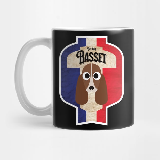 Basset Hound Dog - Distressed French Tricolore Basset Beer Label Design by DoggyStyles